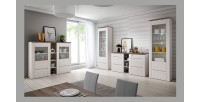 Vaisselier design 2 portes pour salon couleur blanc effet bois et chêne. Collection SANTIAGO.