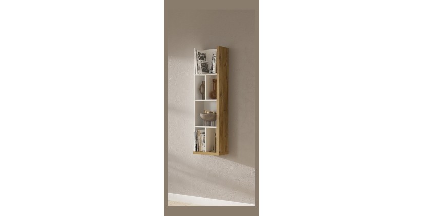 Étagère verticale murale coloris chêne et blanc avec LED intégrées. Collection MENDOZA.