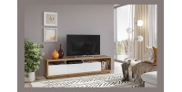 Meuble TV XL 200cm collection CLARA. Couleur chêne et blanc brillant.