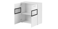 Buffet 90cm pour salon avec 2 portes vitrées et LED intégrées couleur blanc brillant collection CONNOR.