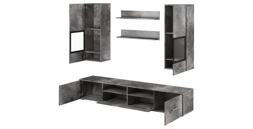 Composition de 5 meubles design pour salon effet ardoise collection CONNOR