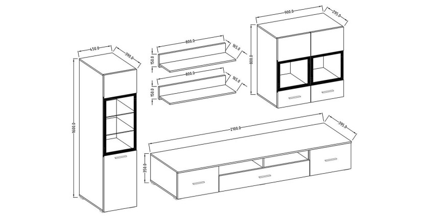 Composition de 6 meubles design pour salon effet ardoise collection CONNOR