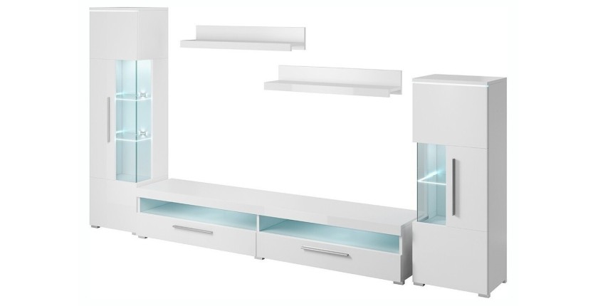 Composition de 5 meubles design pour salon coloris blanc brillant collection BOMBAY