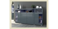 Buffet XL 180cm avec 4 portes couleur gris brillant avec éclairage LED multicolore intégré collection BOMBAY.