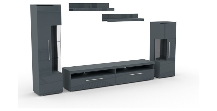 Composition de 5 meubles design pour salon coloris gris brillant collection BOMBAY