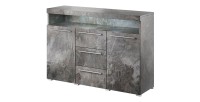 Buffet 130cm pour salon couleur gris effet ardoise avec éclairage LED multicolore intégré collection BOMBAY.