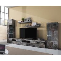 Composition de 5 meubles design pour salon coloris gris effet ardoise collection BOMBAY