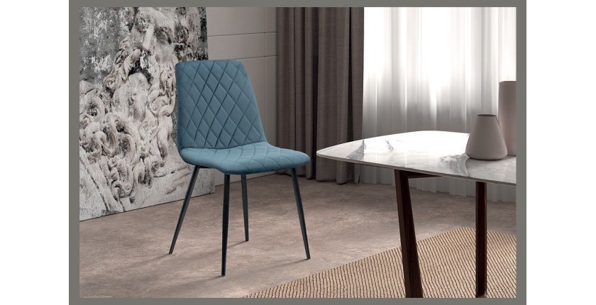 Chaise en velours bleu pour salle à manger. Collection GRAZ