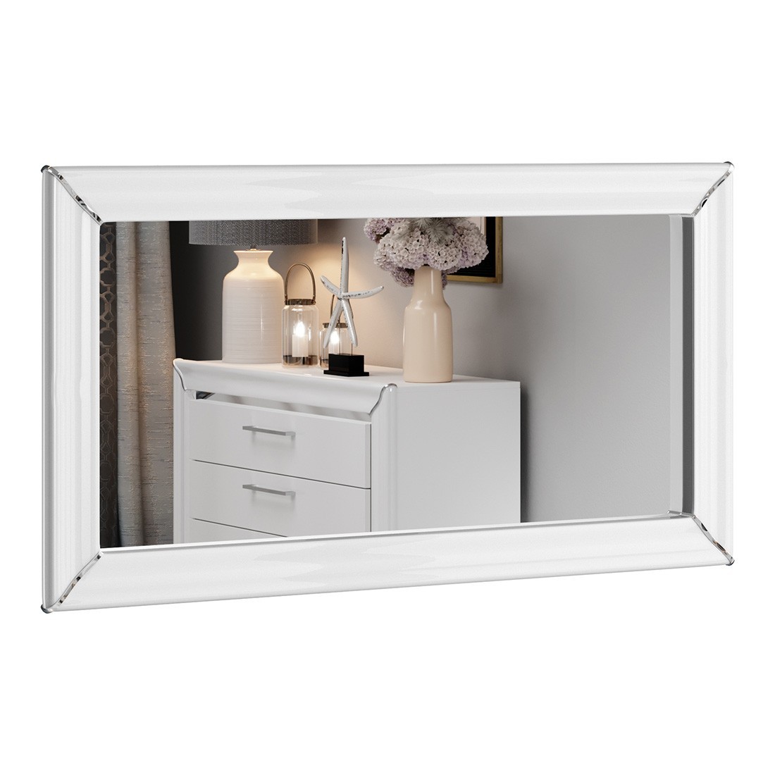 Grand miroir blanc collection DOHA. Accessoire idéal pour votre chambre ou salle à manger