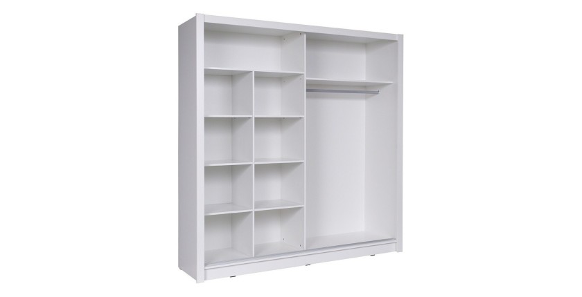 Armoire collection BAHIA, 2 portes coulissantes avec miroirs, penderie intégrée coloris blanc. 205cm