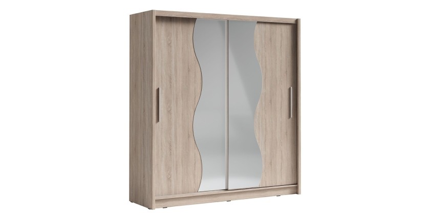 Armoire coloris chêne collection BAHIA, 2 portes coulissantes avec miroirs, penderie intégrée 205cm