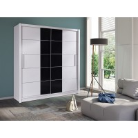 Armoire collection BRESCIA, 2 portes coulissantes coloris noir et blanc, penderie intégrée.