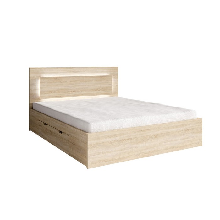 Lit NOFI chêne sonoma 160x 200 cm avec tiroirs, idéal pour chambre à coucher. Meuble design