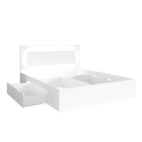 Lit NOFI blanc 140x200 cm avec tiroirs, idéal pour chambre à coucher. Meuble design