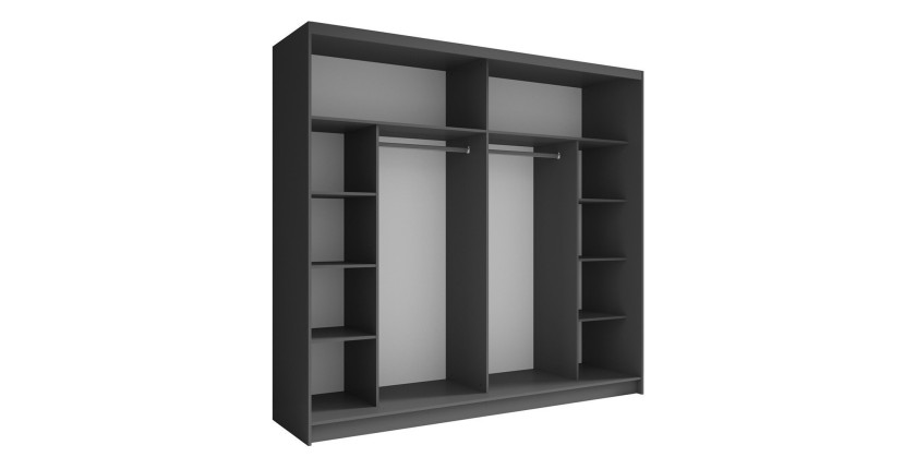 Armoire, Garde robe NOFI avec miroirs et penderie intégrée, coloris gris