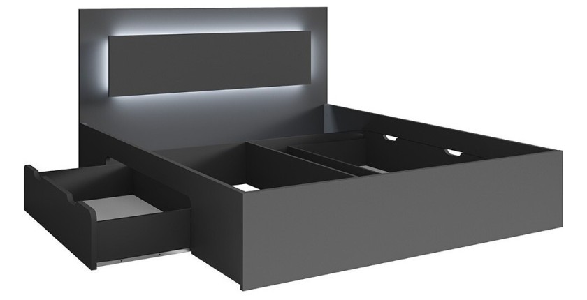 Lit NOFI gris 160x200 cm avec tiroirs, idéal pour chambre à coucher. Meuble design
