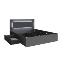 Lit NOFI gris 160x200 cm avec tiroirs, idéal pour chambre à coucher. Meuble design