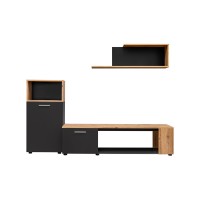 Ensemble de 3 meubles design pour votre salon collection MOZES. Coloris noir et chêne