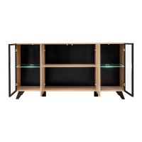 Buffet design 160cm coloris chêne et noir avec éclairage LED intégré collection NIELSEN.