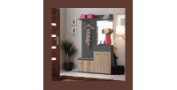 Meuble d'entrée avec meuble à chaussure, commode, miroir et penderie collection POLO Coloris gris et chêne.