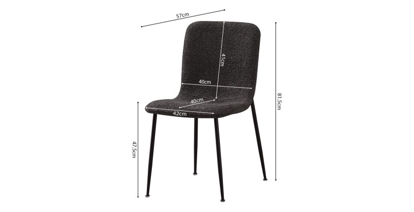 Chaise 'ALICE' Bouclé Gris, dimension H81.5 x L42 x P57, idéal pour votre cuisine ou salle à manger