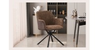 Chaise 'LUCIA' Bouclé Sable Dos PU Brun, dimension H82.5 x L62 x P63, idéal pour votre cuisine ou salle à manger