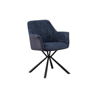 Chaise 'LUCIA' Bouclé Bleu Dos PU Bleu, dimension H82.5 x L62 x P63, idéal pour votre cuisine ou salle à manger