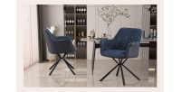 Chaise 'LUCIA' Bouclé Bleu Dos PU Bleu, dimension H82.5 x L62 x P63, idéal pour votre cuisine ou salle à manger