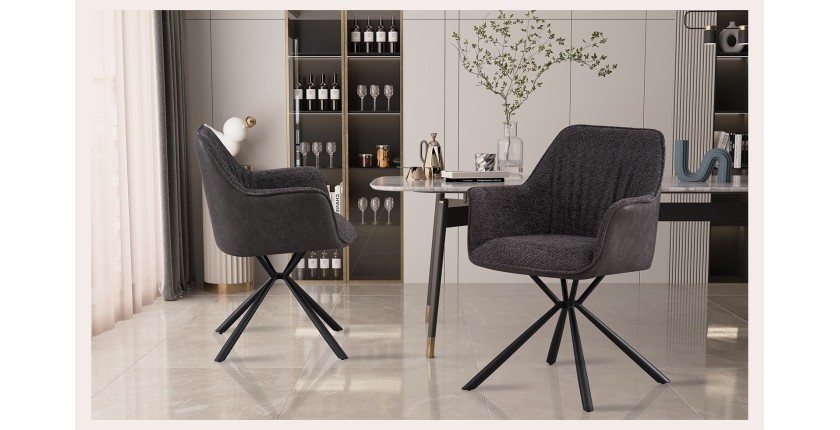 Chaise 'LUCIA' Bouclé Gris Dos PU Gris clair, dimension H82.5 x L62 x P63, idéal pour votre cuisine ou salle à manger