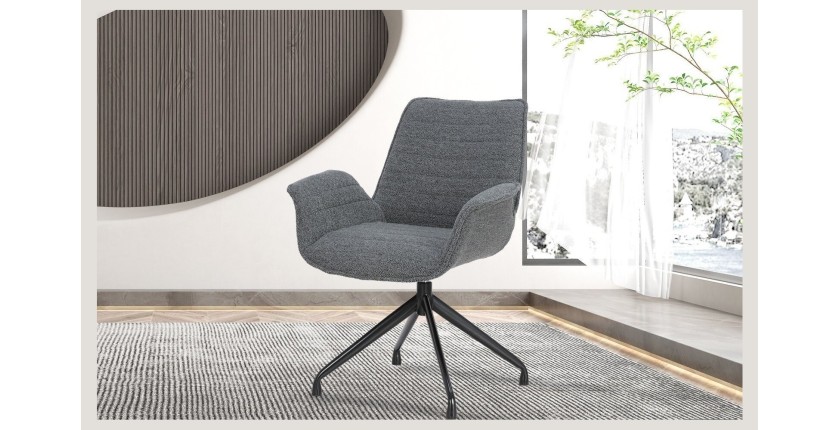 Chaise OMAR Bouclé Gris foncé, dimension H84 x L66 x D58, idéal pour votre cuisine ou salle à manger