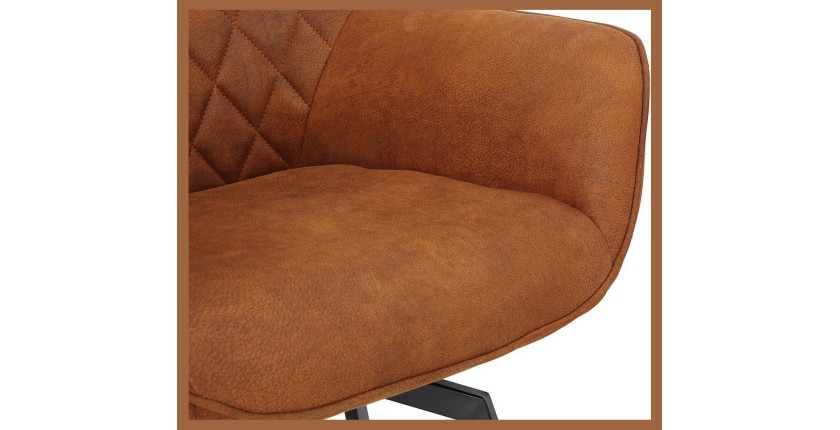 Chaise DORA PU Micro fibre Cognac, dimensions: H84 x L59.5 x P62 cm, idéal pour votre cuisine ou salle à manger