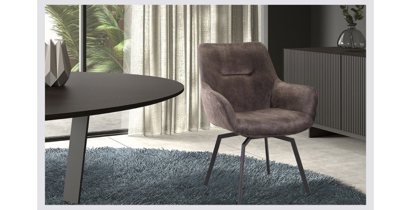 Chaise MADO Pivotant Velours Taupe, dimension H84 x L63 x P63, idéal pour votre cuisine ou salle à manger