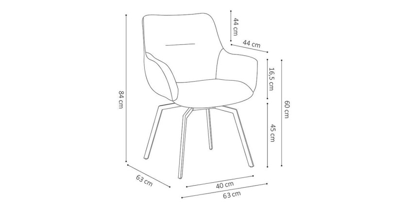 Chaise MADO Pivotant tissu Gris foncé, dimension H84 x L63 x P63, idéal pour votre cuisine ou salle à manger