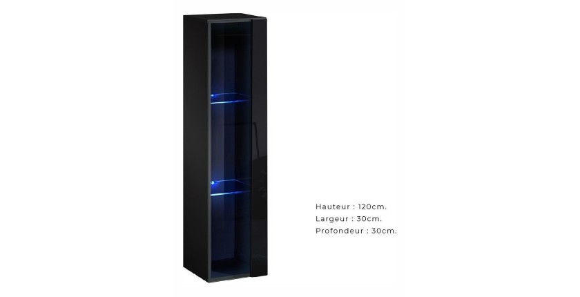 Vitrine suspendue noire petit modèle avec 1 porte vitrée et éclairage LED inclus. Collection SWITCH.