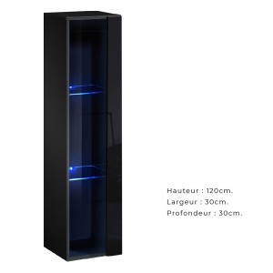 Vitrine suspendue noire petit modèle avec 1 porte vitrée et éclairage LED inclus. Collection SWITCH.