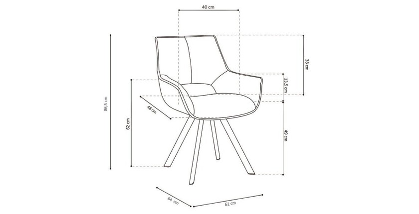 Chaise TIMOTE Tissu Vert, dimension H86.5 x L61 x P64, idéal pour votre cuisine ou salle à manger