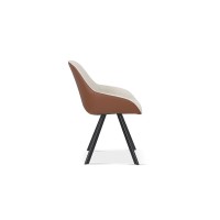 Chaise JEANNE Tissu Beige - Dos PU Cognac, dimension H85 x L55 x P62, idéal pour votre cuisine ou salle à manger