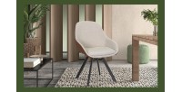 Chaise JEANNE Tissu Beige - Dos PU Cognac, dimension H85 x L55 x P62, idéal pour votre cuisine ou salle à manger