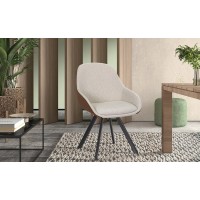 Chaise JEANNE Tissu Beige - Dos PU Cognac, dimension H85 x L55 x P62, idéal pour votre cuisine ou salle à manger