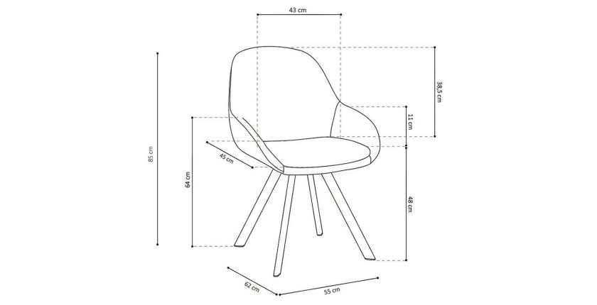 Chaise JEANNE Tissu Gris Dos PU Gris foncé, dimension H85 x L55 x P62, idéal pour votre cuisine ou salle à manger