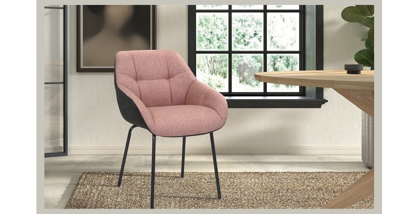 Chaise SAM Tissu Rose Dos PU Gris foncé, dimension H85 x L57.5 x P65, idéal pour votre cuisine ou salle à manger