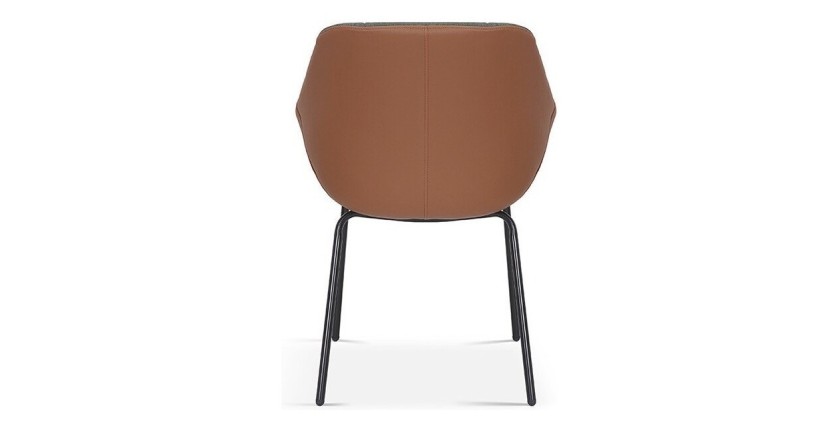Chaise SAM Tissu Vert Dos PU Cognac, dimension H85 x L57.5 x P65, idéal pour votre cuisine ou salle à manger