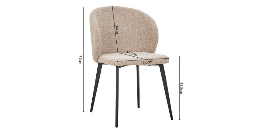 Chaise TOLO Tissu Bouclé Sable, dimension H80 x L51 x P55, idéal pour votre cuisine ou salle à manger