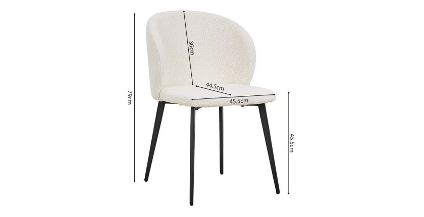 Chaise TOLO Tissu Bouclé Blanc, dimension H80 x L51 x P55, idéal pour votre cuisine ou salle à manger