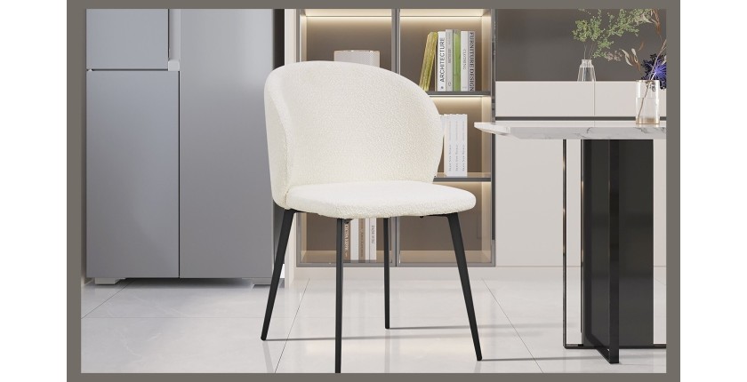 Chaise TOLO Tissu Bouclé Blanc, dimension H80 x L51 x P55, idéal pour votre cuisine ou salle à manger