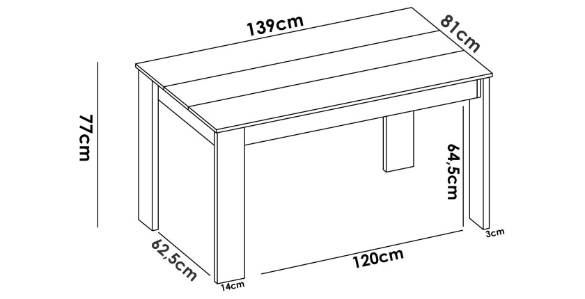 Table de salle à manger rectangulaire SAMI, coloris chêne clair, 139x81, 4 places