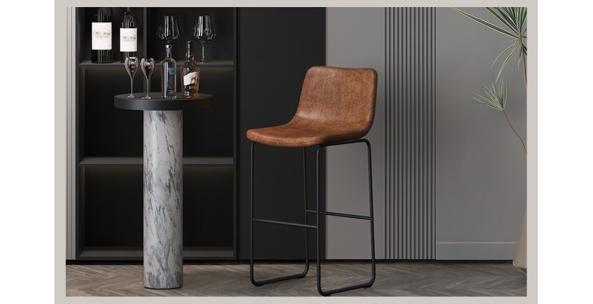 Chaise de comptoir MANCO PU Cognac, dimensions: H93 x L48 x P56 cm, idéal pour votre cuisine\comptoir