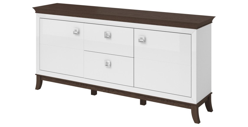 Buffet chic 180cm pour salon coloris blanc et chêne foncé collection PALACE.