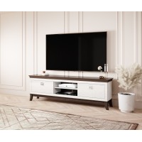 Meuble TV XL 196 cm collection PALACE. Couleur blanc et chêne