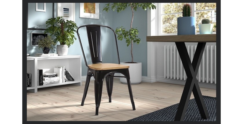 Chaise 'VIVI' Noir et orme clair, dimensions: H84 x L44 x P51 cm, idéal pour une salle à manger rustique